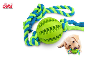 Durable Rubber Ball Dog Chew Toy With Cotton Rope: Ultimate Playtime Fun