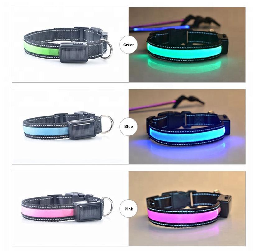 USB and Solar Charge Reflective LED Dog Collar